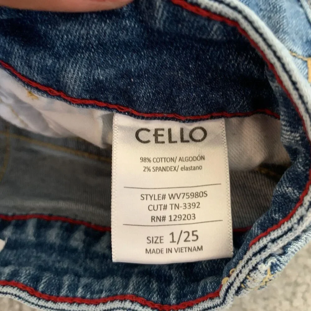 Cello Jeans High Rise Distressed Holes Straight Denim Jeans‎ Women's Size 1 / 25